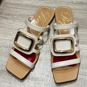 Roger Vivier Cream Sandals with Gold Accent